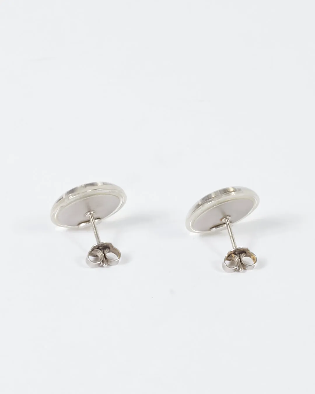 Chanel Silver Tone Transparent Rounded CC Logo Earrings