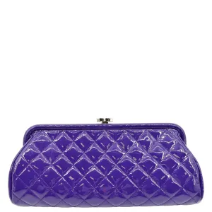 CHANEL Timeless Quilted Patent Leather Clutch Bag Purple