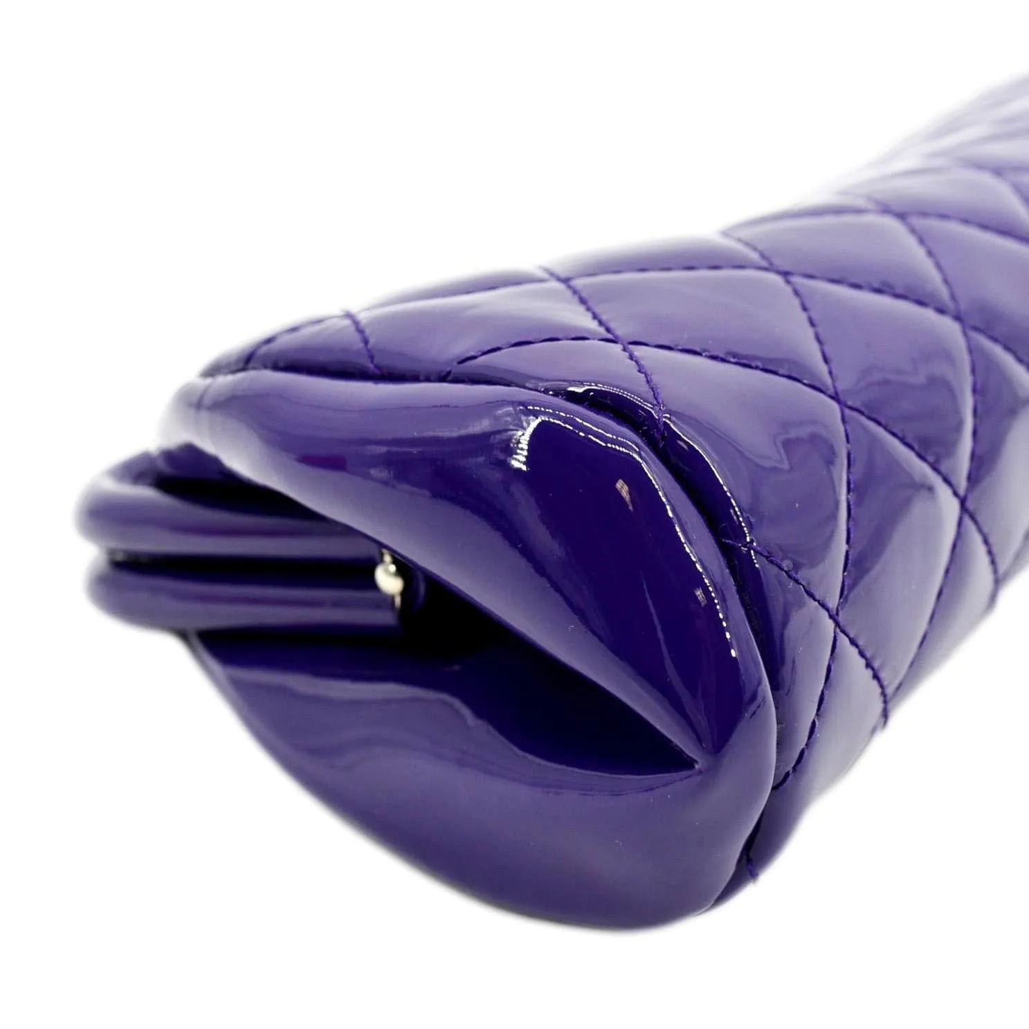 CHANEL Timeless Quilted Patent Leather Clutch Bag Purple