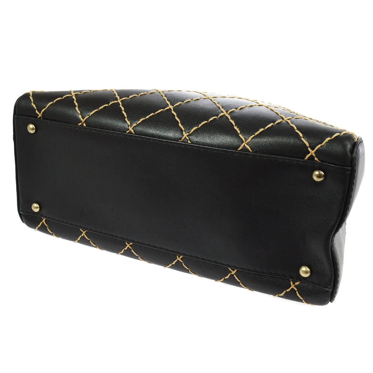 CHANEL Wild Stitch CC Hand Bag Purse 6558410 Black Leather Vintage JT08652b