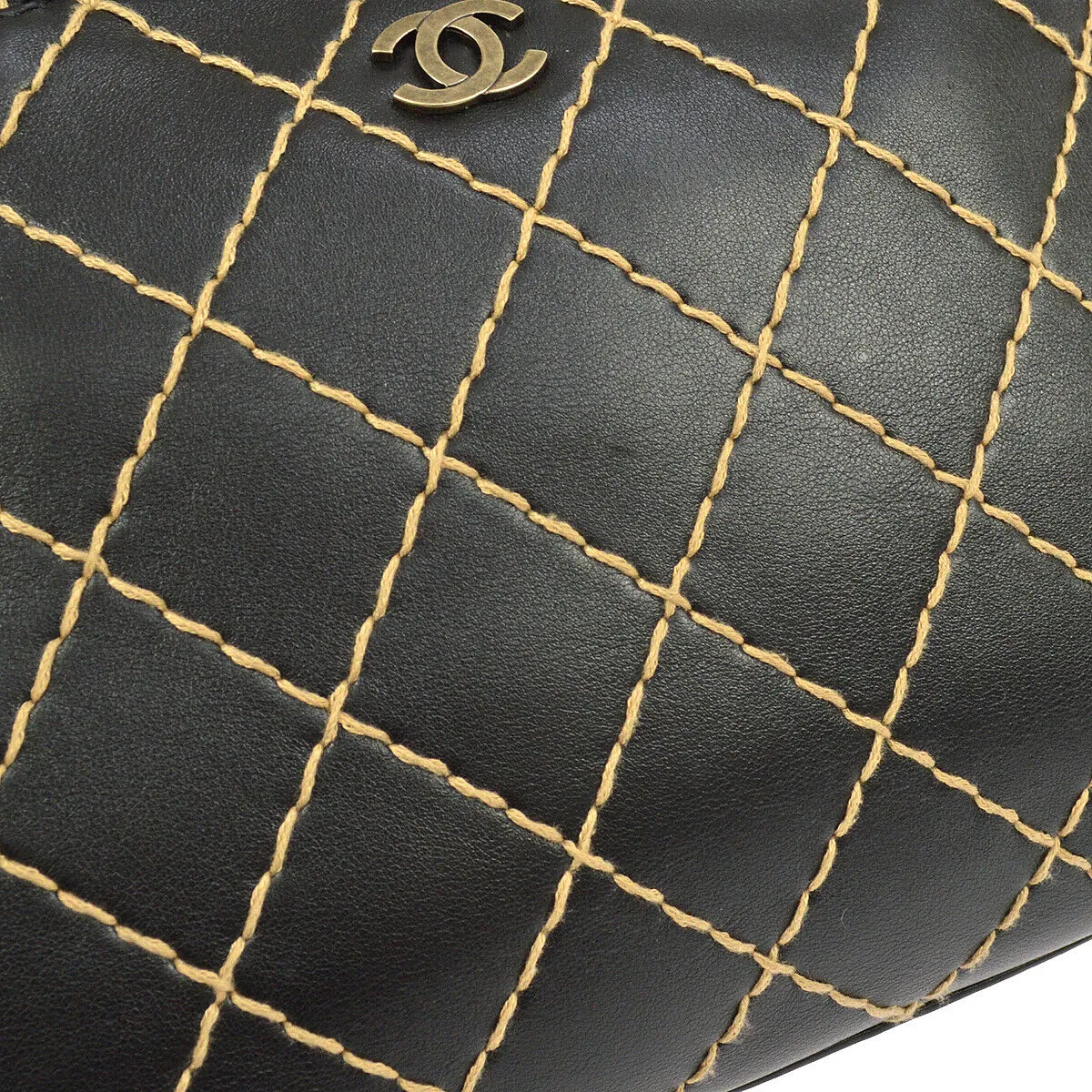 CHANEL Wild Stitch CC Hand Bag Purse 6558410 Black Leather Vintage JT08652b