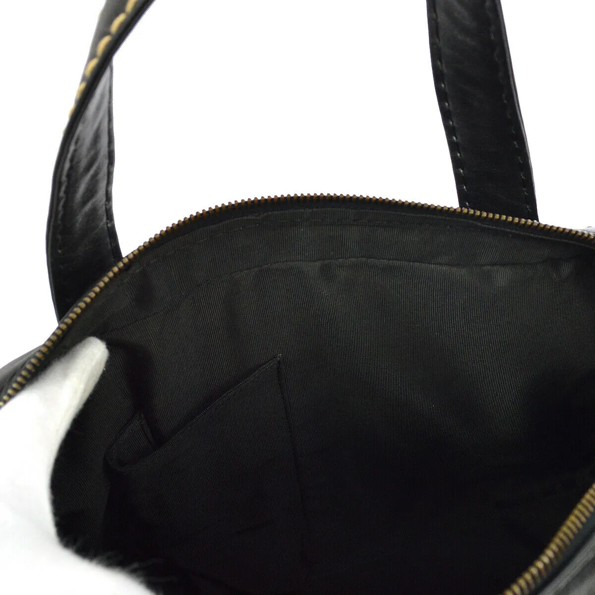 CHANEL Wild Stitch CC Hand Bag Purse 6558410 Black Leather Vintage JT08652b