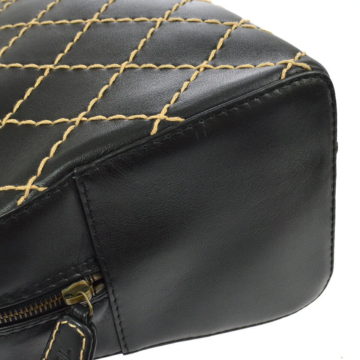 CHANEL Wild Stitch CC Hand Bag Purse 6558410 Black Leather Vintage JT08652b