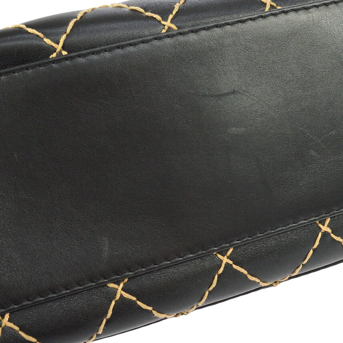 CHANEL Wild Stitch CC Hand Bag Purse 6558410 Black Leather Vintage JT08652b