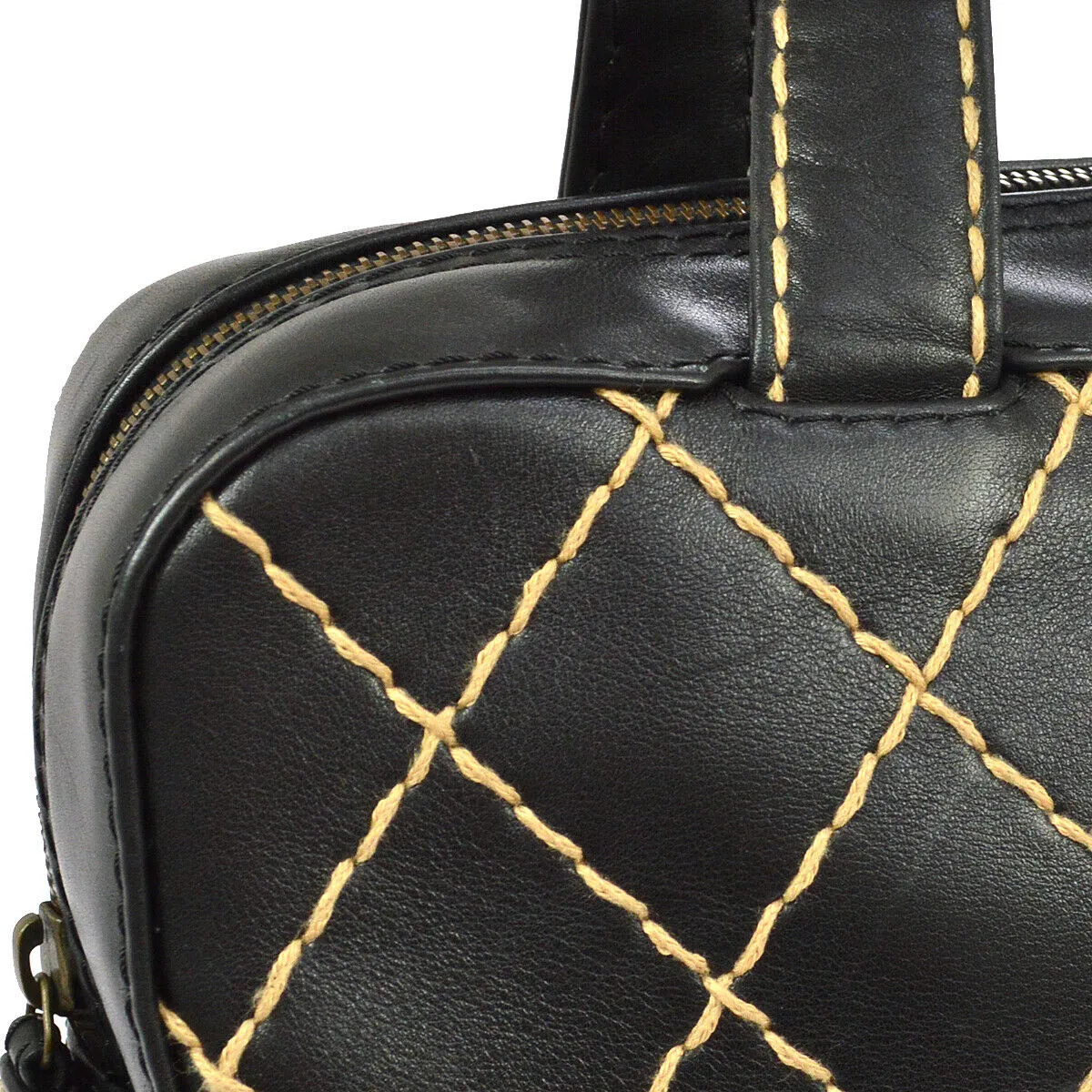CHANEL Wild Stitch CC Hand Bag Purse 6558410 Black Leather Vintage JT08652b