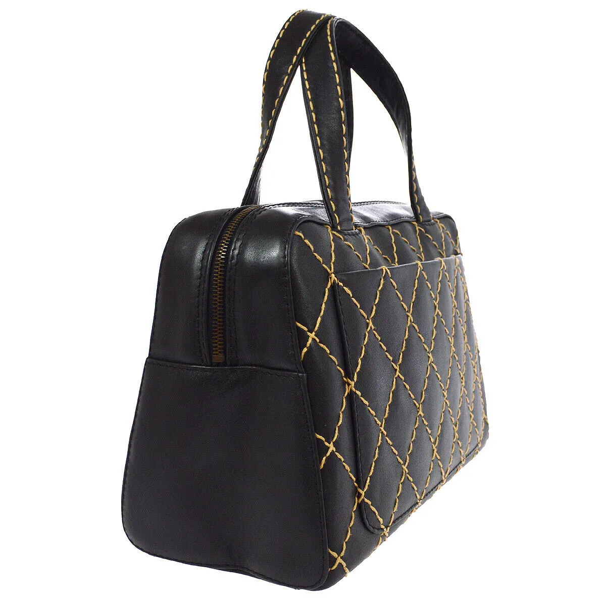 CHANEL Wild Stitch CC Hand Bag Purse 6558410 Black Leather Vintage JT08652b
