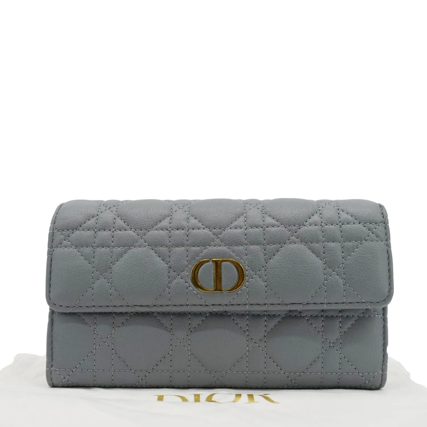 CHRISTIAN DIOR Caro Orchid Cannage Calfskin leather Long Wallet Gray