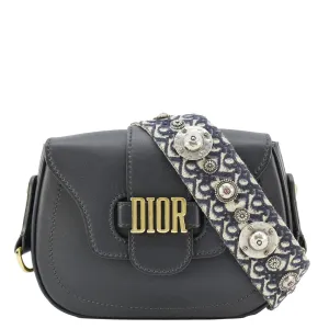 CHRISTIAN DIOR D Fence Calfskin Leather Saddle Bag Black