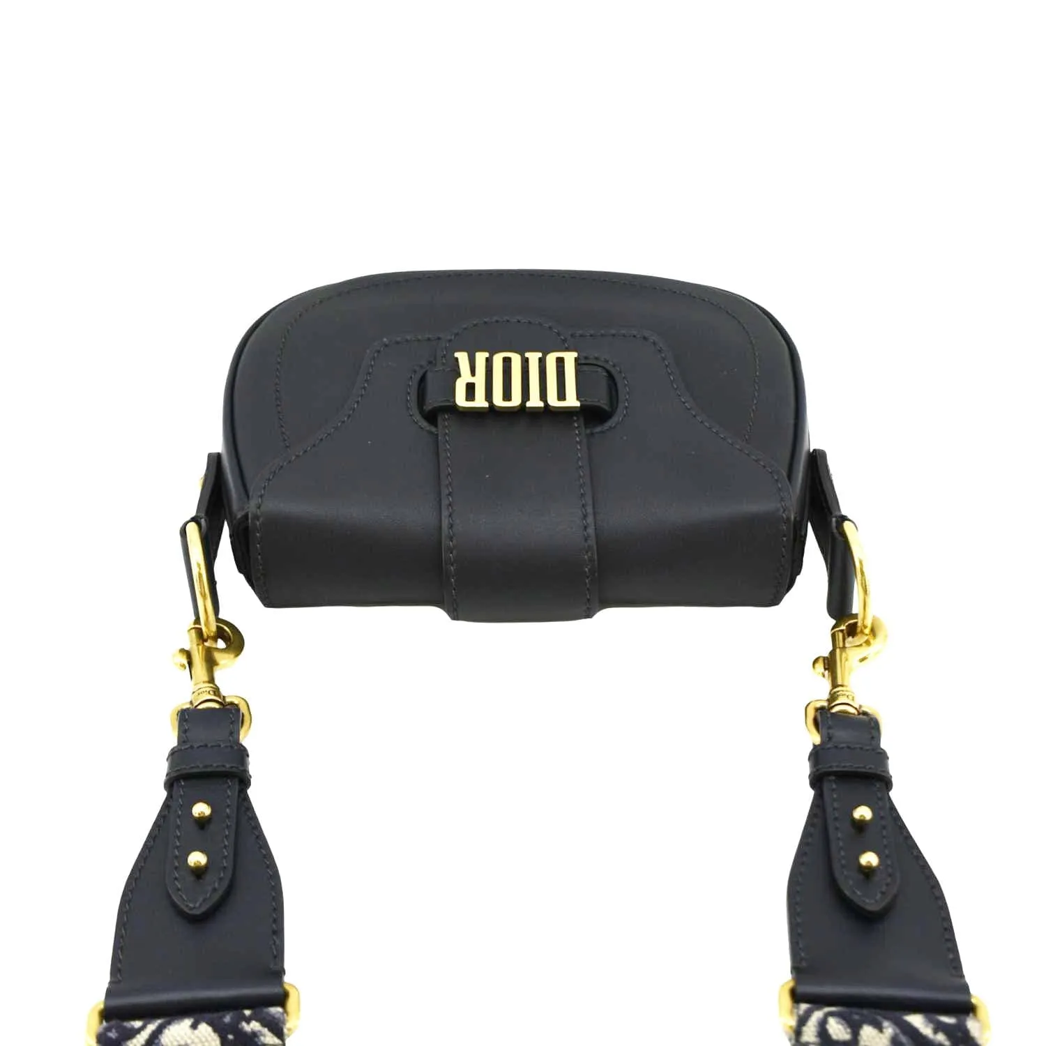 CHRISTIAN DIOR D Fence Calfskin Leather Saddle Bag Black