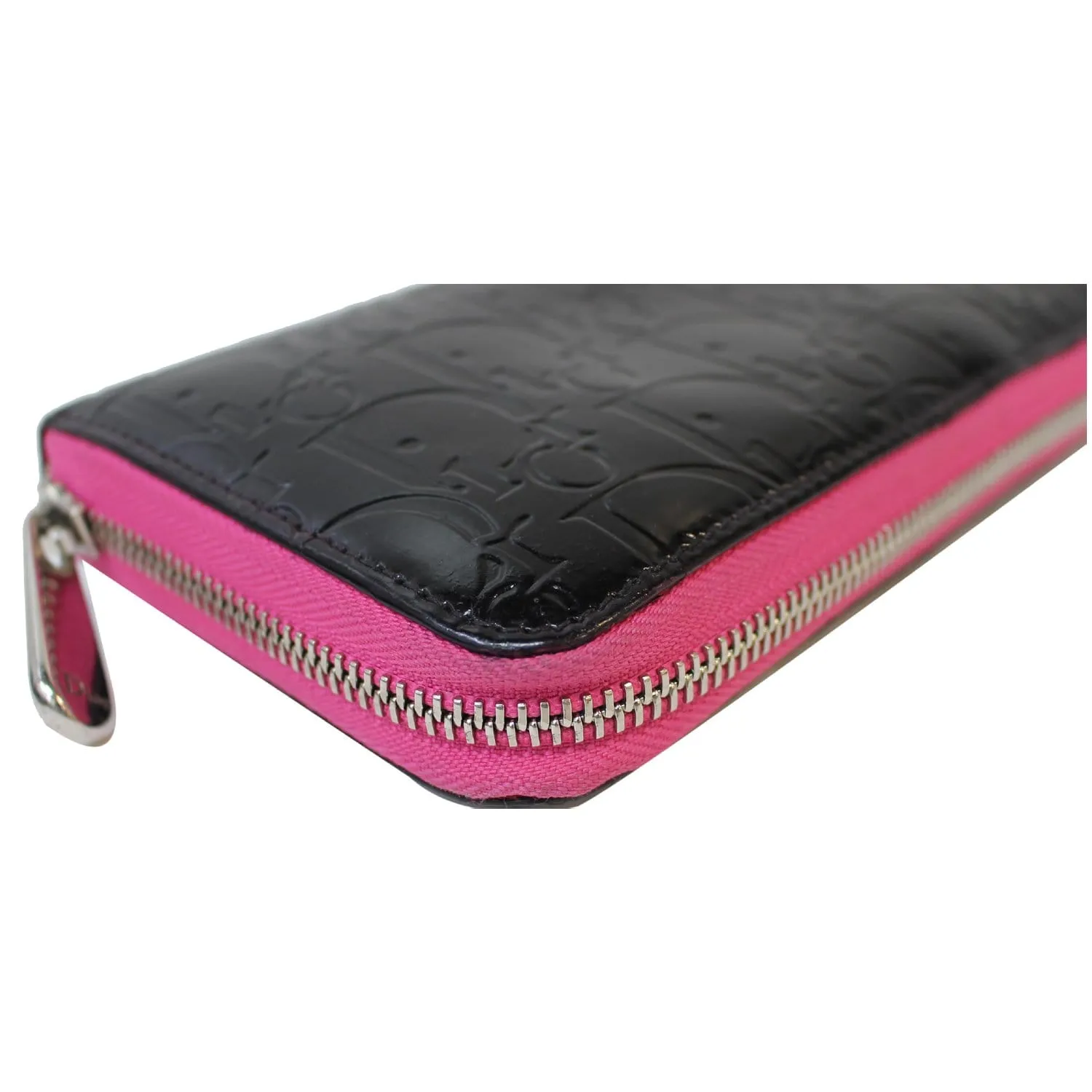 CHRISTIAN DIOR Diorissimo Patent Leather Zip Around Wallet Black