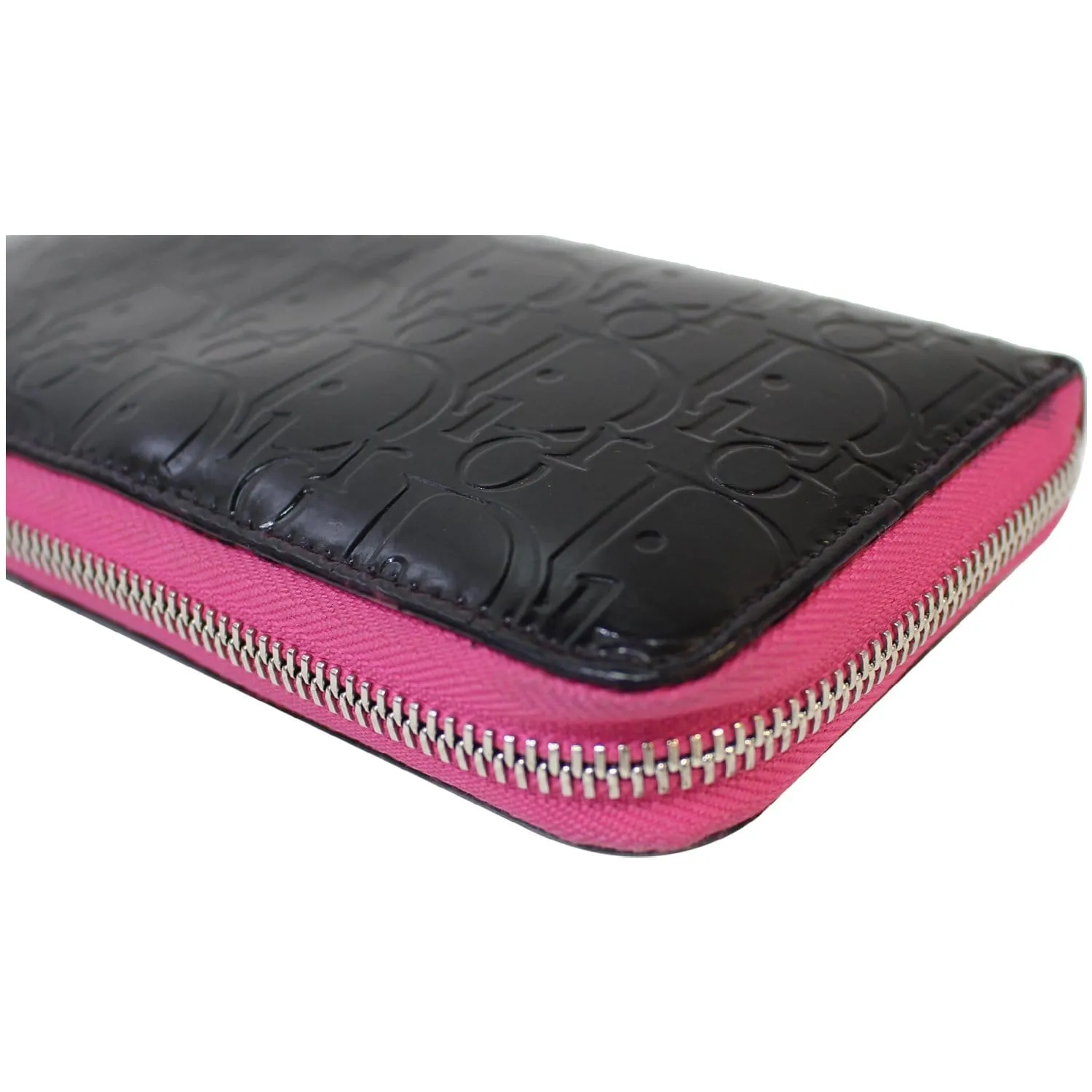 CHRISTIAN DIOR Diorissimo Patent Leather Zip Around Wallet Black