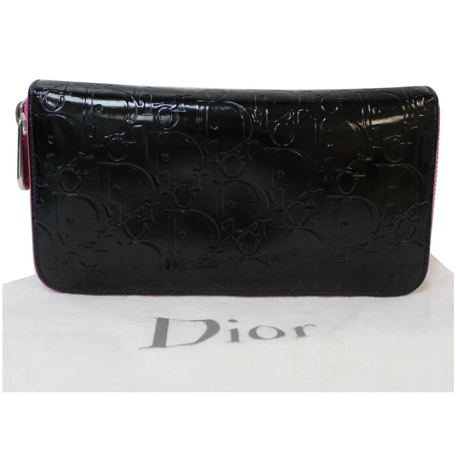 CHRISTIAN DIOR Diorissimo Patent Leather Zip Around Wallet Black