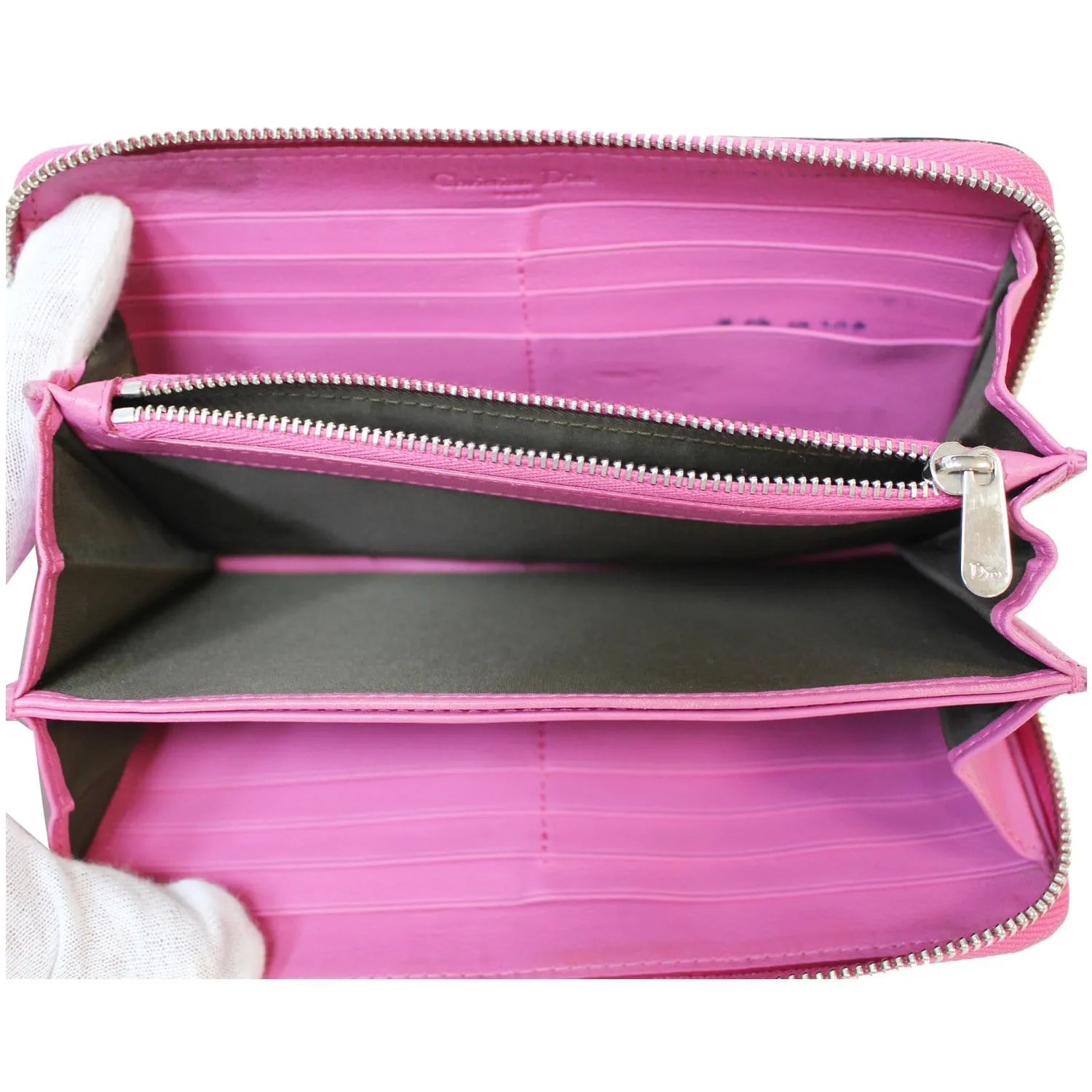 CHRISTIAN DIOR Diorissimo Patent Leather Zip Around Wallet Black
