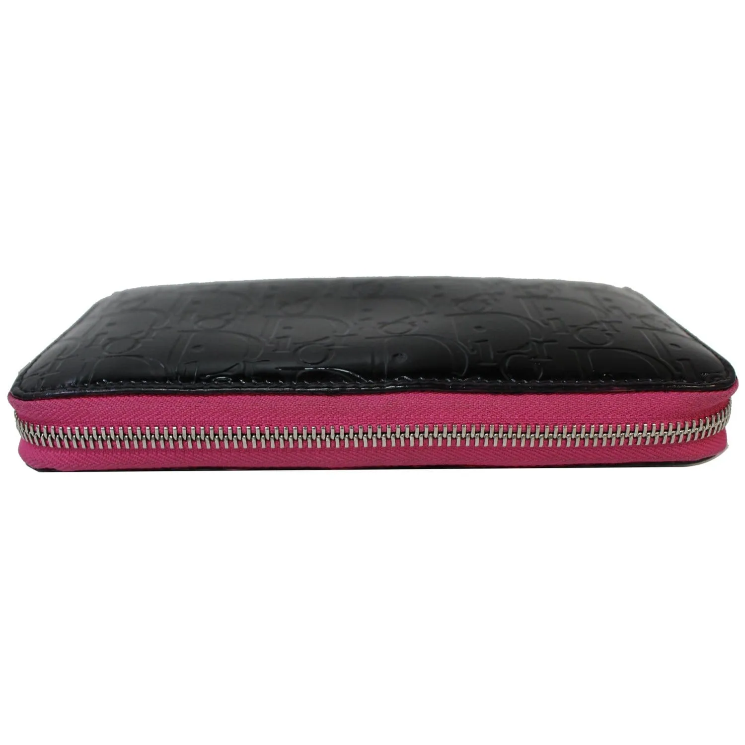 CHRISTIAN DIOR Diorissimo Patent Leather Zip Around Wallet Black