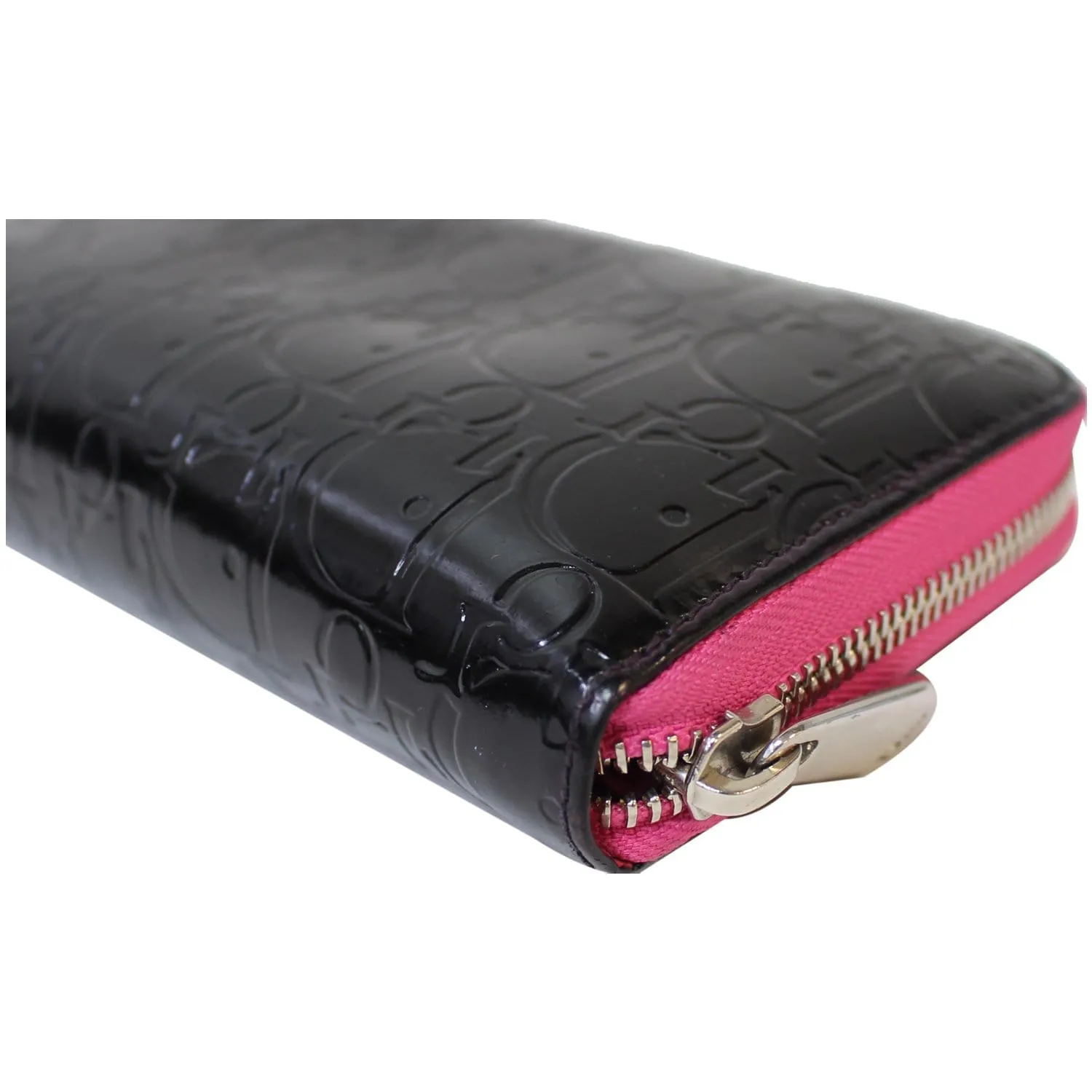 CHRISTIAN DIOR Diorissimo Patent Leather Zip Around Wallet Black