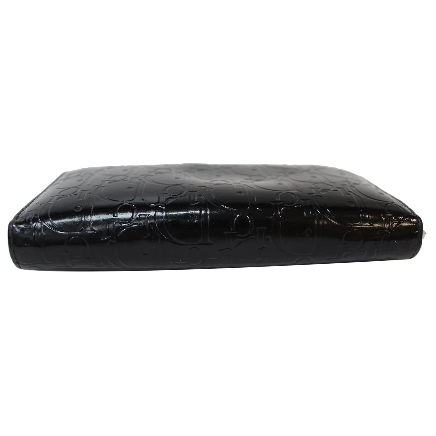 CHRISTIAN DIOR Diorissimo Patent Leather Zip Around Wallet Black
