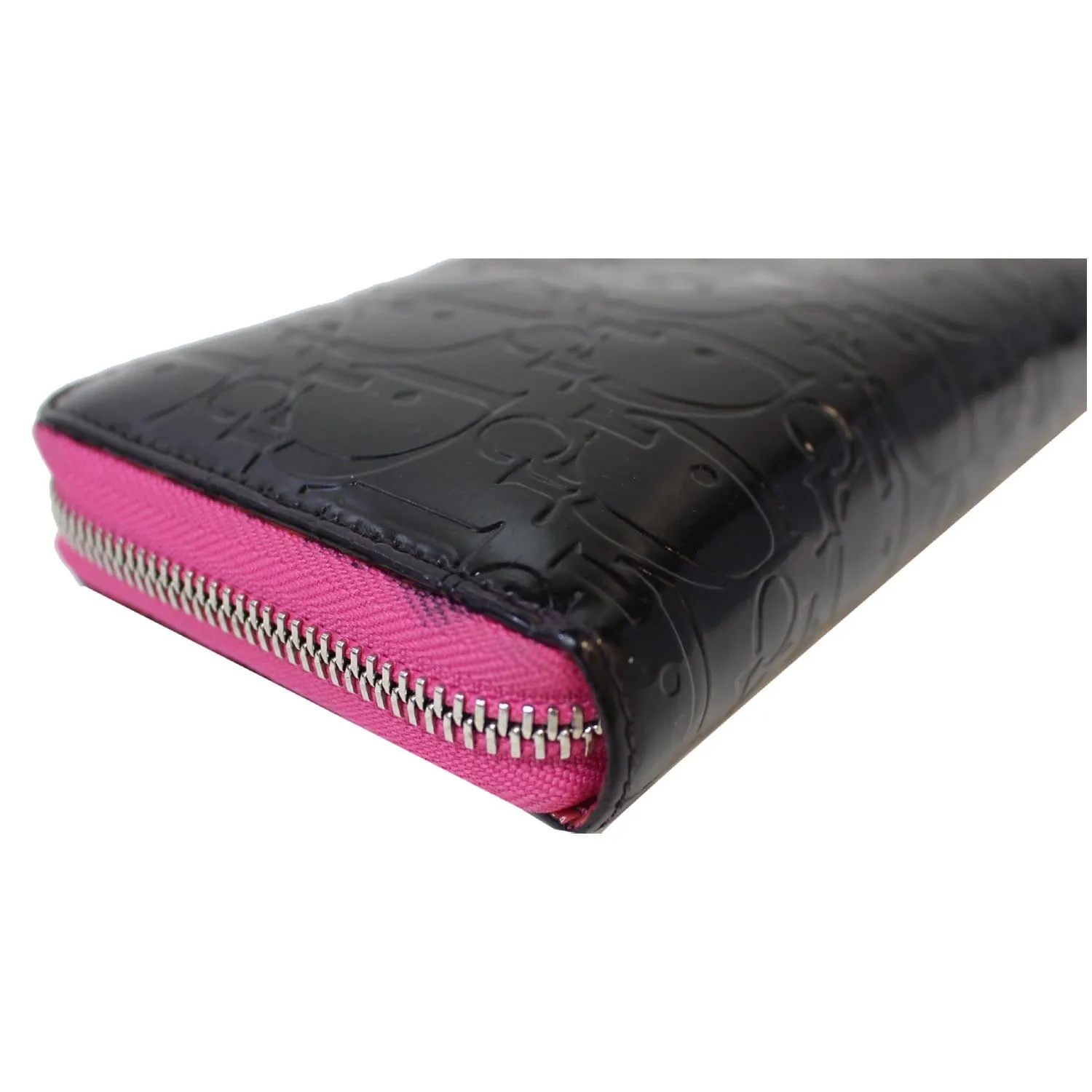 CHRISTIAN DIOR Diorissimo Patent Leather Zip Around Wallet Black