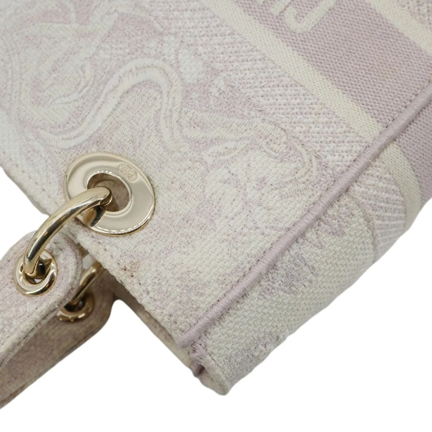 CHRISTIAN DIOR Lady dior D-Lite Embroidered Canvas Shoulder Bag White