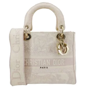 CHRISTIAN DIOR Lady dior D-Lite Embroidered Canvas Shoulder Bag White