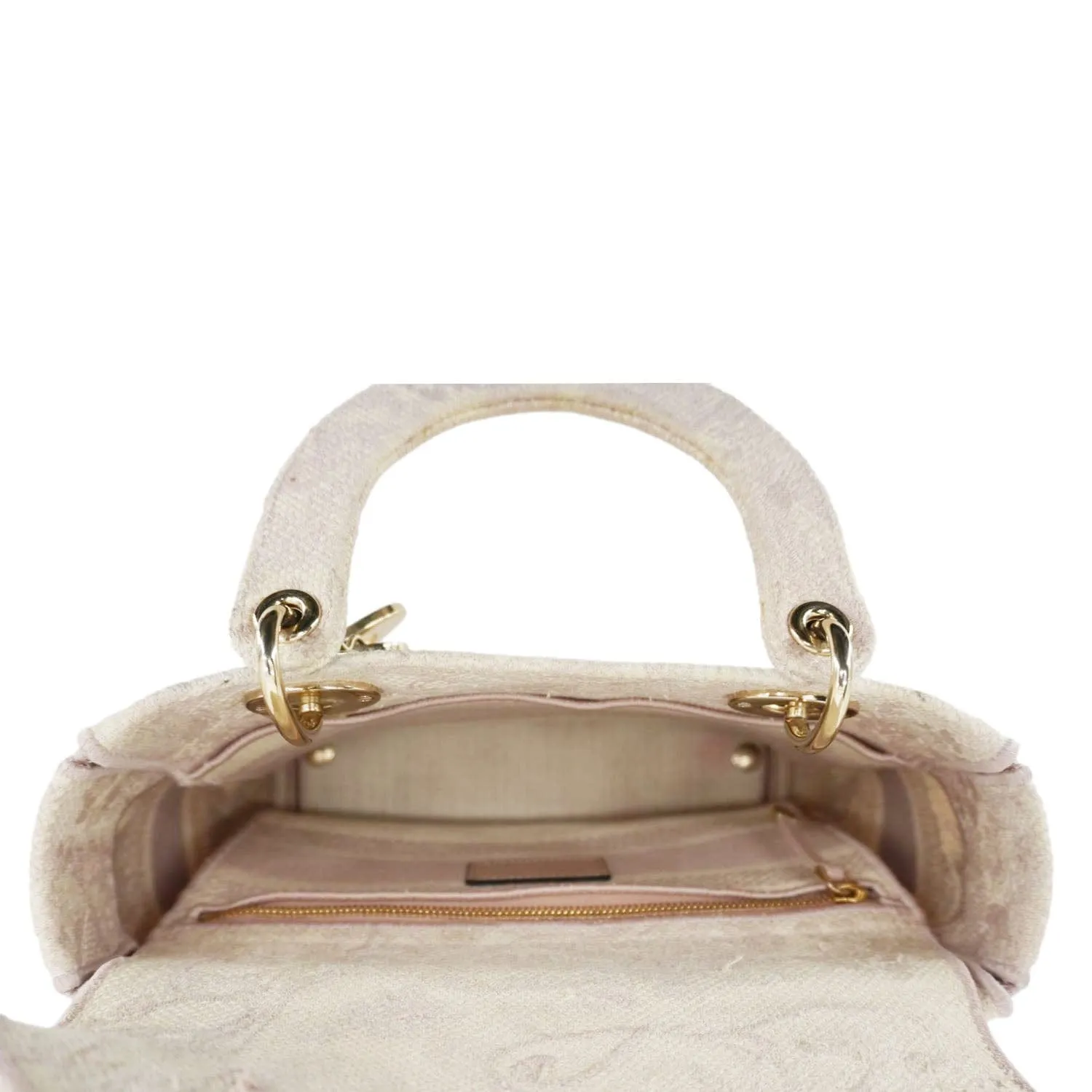 CHRISTIAN DIOR Lady dior D-Lite Embroidered Canvas Shoulder Bag White