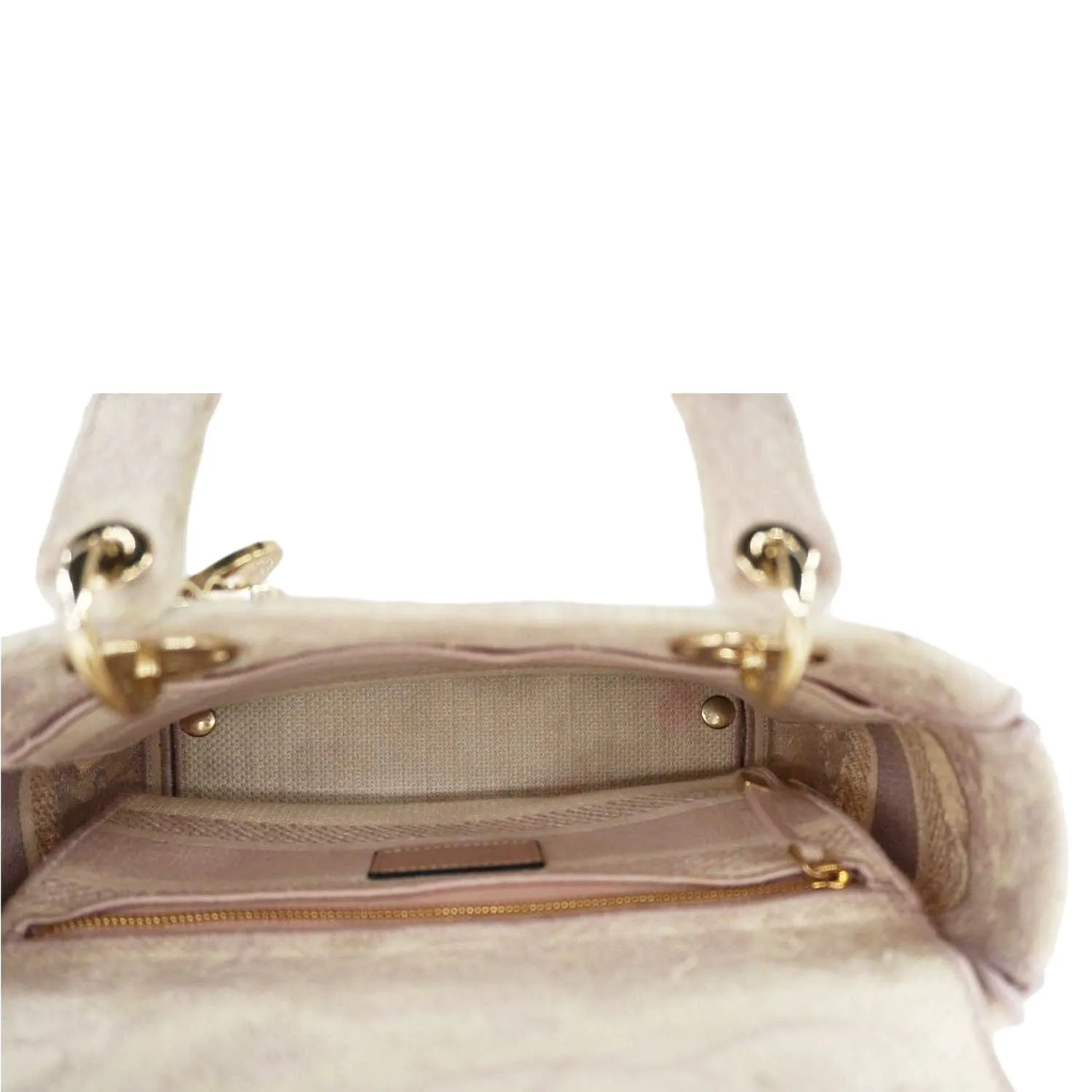 CHRISTIAN DIOR Lady dior D-Lite Embroidered Canvas Shoulder Bag White