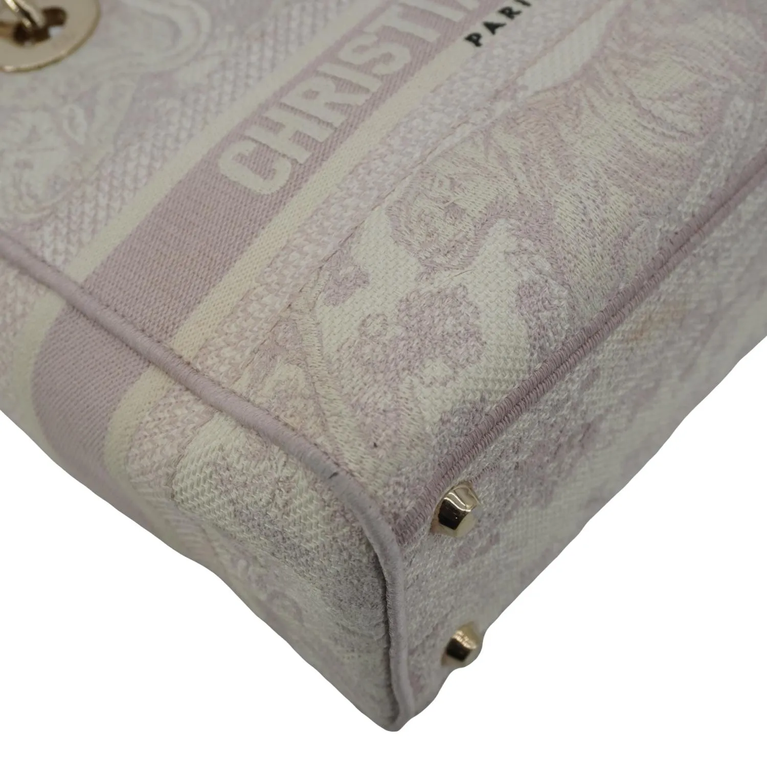 CHRISTIAN DIOR Lady dior D-Lite Embroidered Canvas Shoulder Bag White