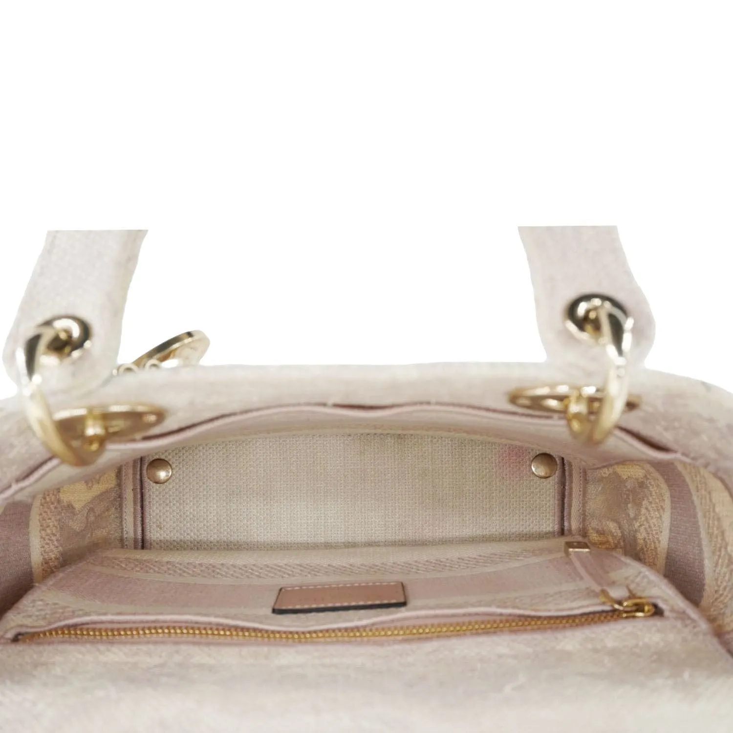 CHRISTIAN DIOR Lady dior D-Lite Embroidered Canvas Shoulder Bag White