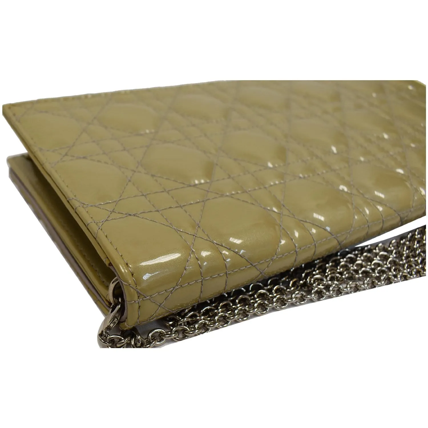 CHRISTIAN DIOR Quilted Patent Leather Lady Dior Clutch Bag Bronze - 25% OFF
