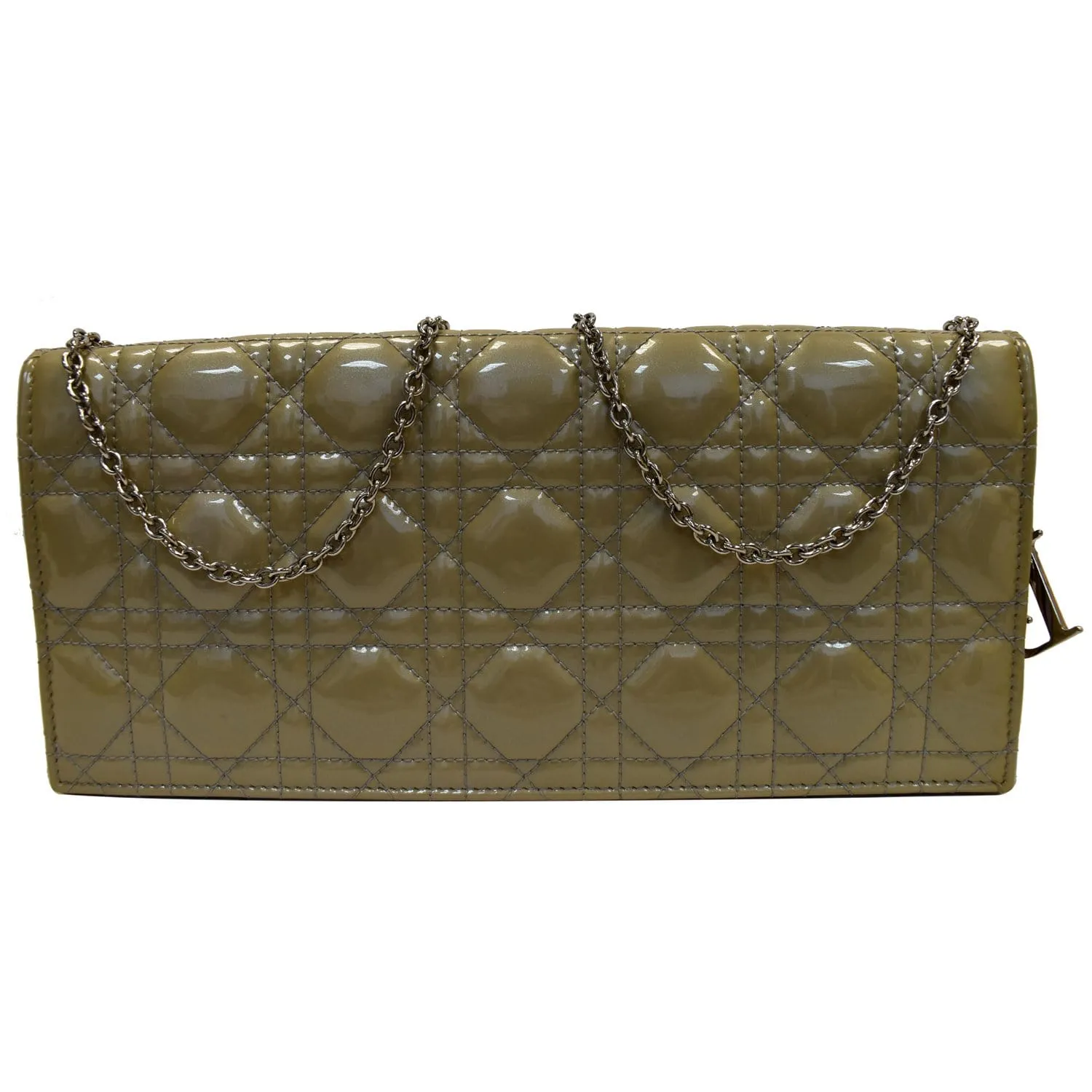 CHRISTIAN DIOR Quilted Patent Leather Lady Dior Clutch Bag Bronze - 25% OFF