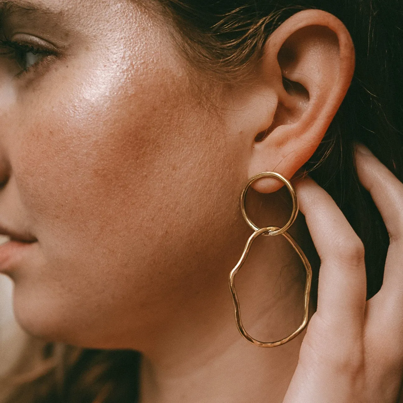 Circle and Hammered Organic Shape earrings - choose your metal