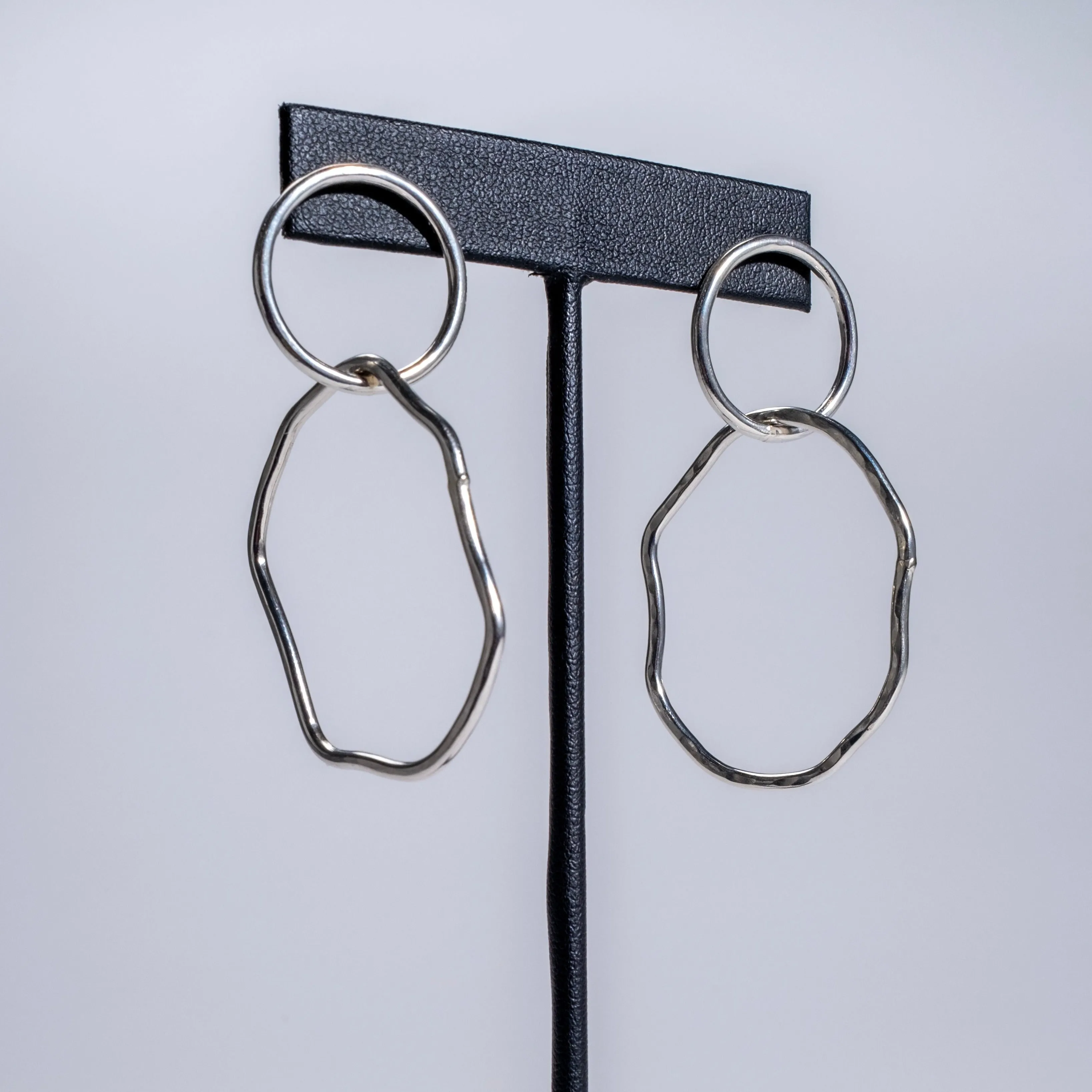 Circle and Hammered Organic Shape earrings - choose your metal