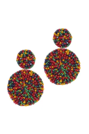 Circle linked seed bead post drop earring