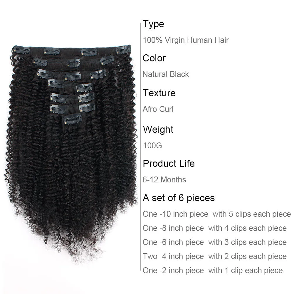 Clip in Hair Extension Afro Kinky Curly-Only For Order Over $269