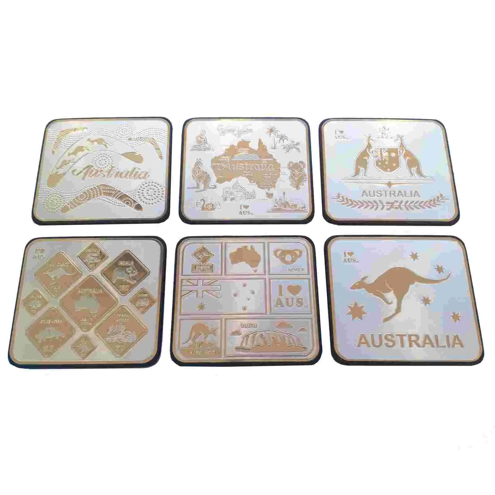 Coaster 6 Pcs Boxed AUS Icons Silver