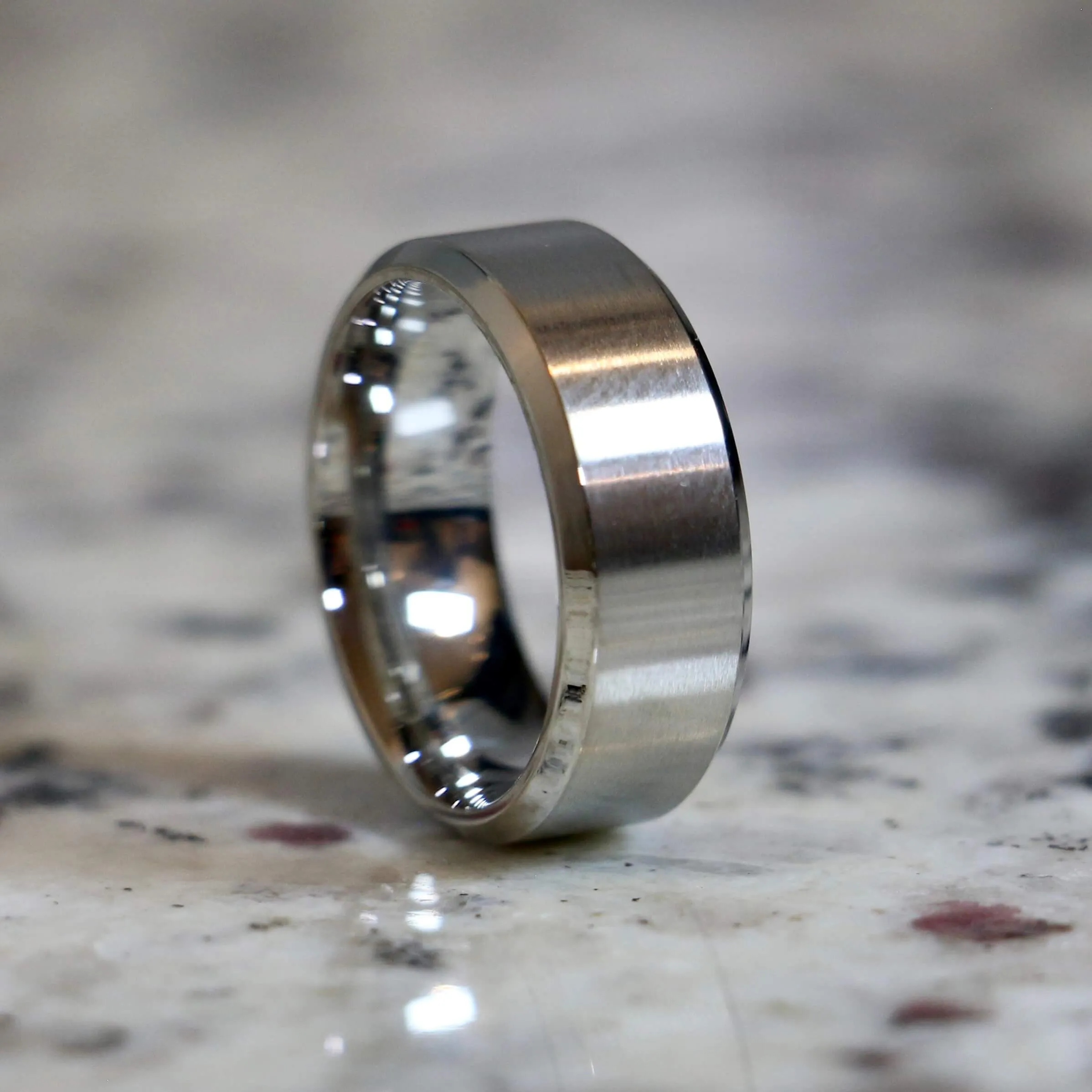 Couples Traditional Stainless Silver Wedding Band Set