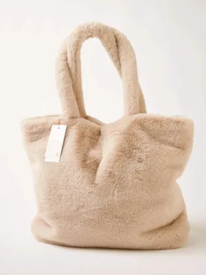 Cozy Cabin Faux Fur Tote - Oatmeal Cream