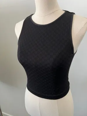 Cropped Ribbed High Neck - Subtle Black Checker