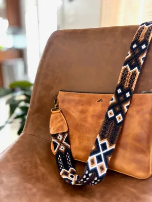 Crossbody w/ Woven Embroidered Guatemalan Strap - Camel