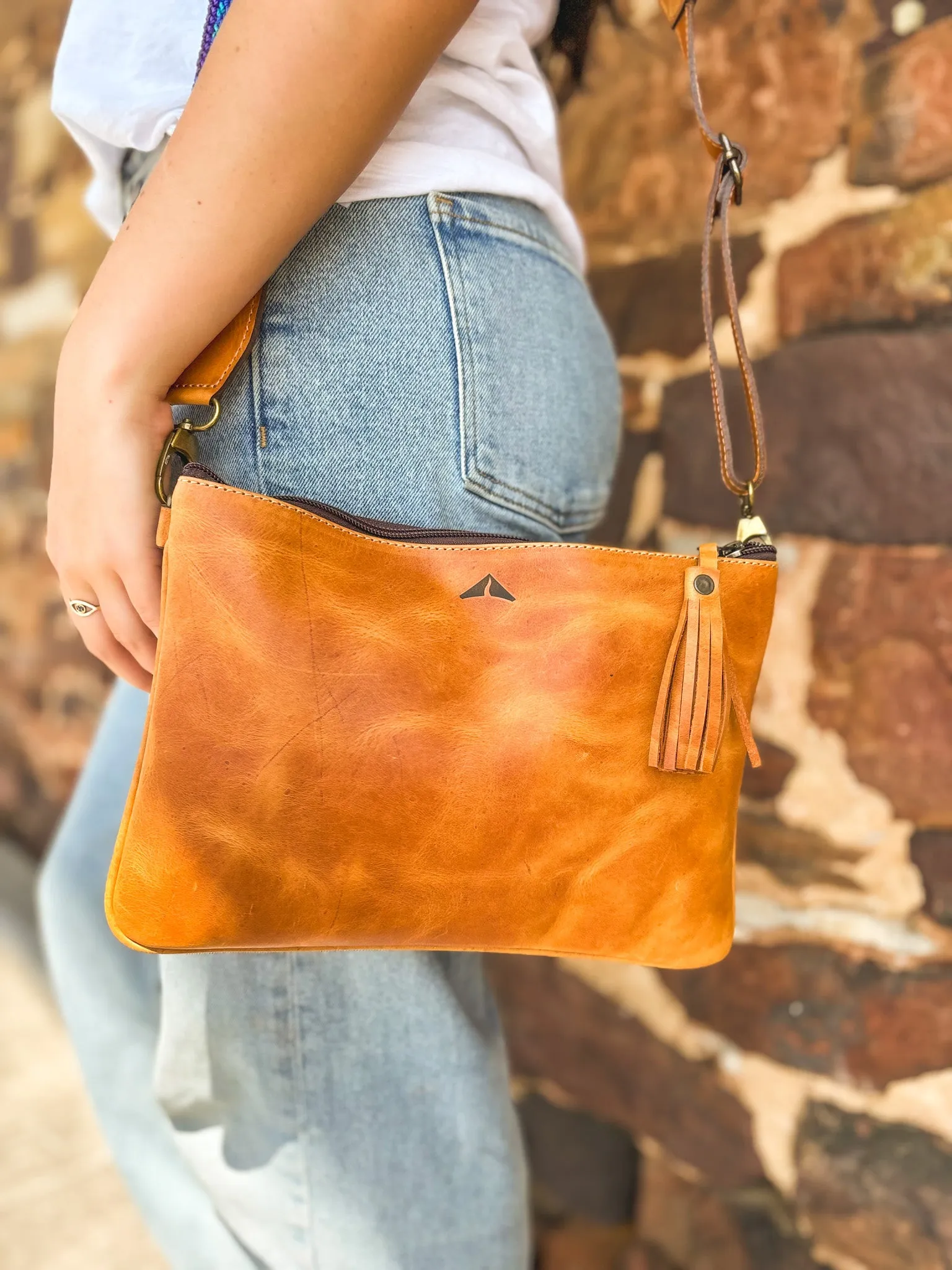 Crossbody w/ Woven Embroidered Guatemalan Strap - Camel