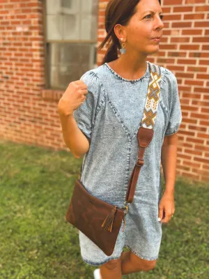 Crossbody w/ Woven Embroidered Guatemalan Strap - Mocha