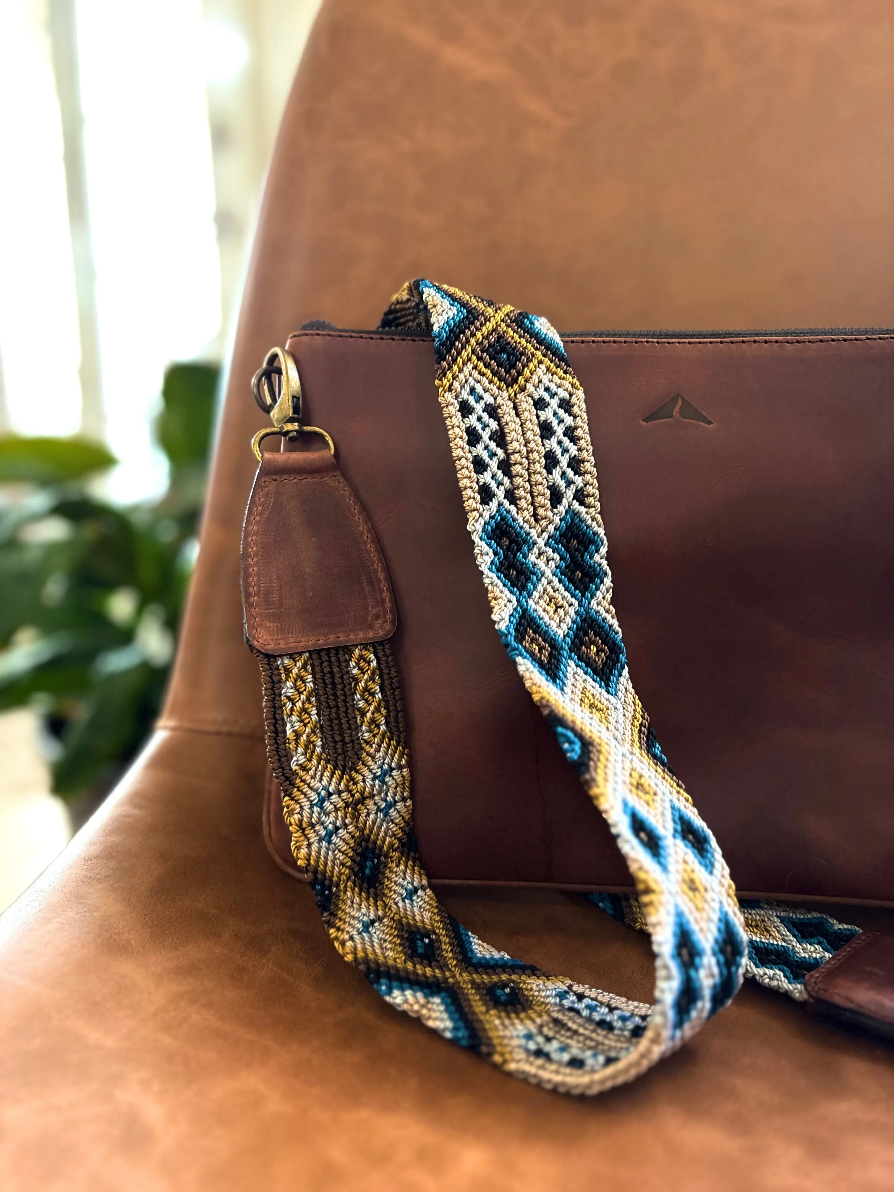 Crossbody w/ Woven Embroidered Guatemalan Strap - Mocha