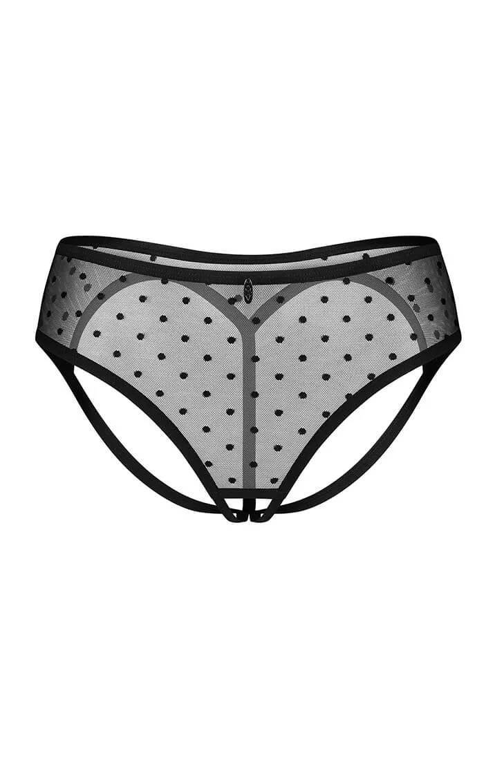 Crotchless dotted sheer black mesh briefs - Sleek Transitions