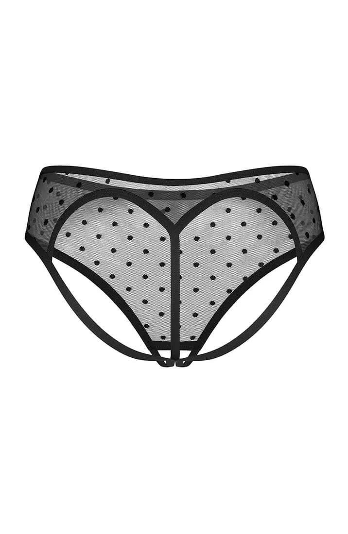 Crotchless dotted sheer black mesh briefs - Sleek Transitions