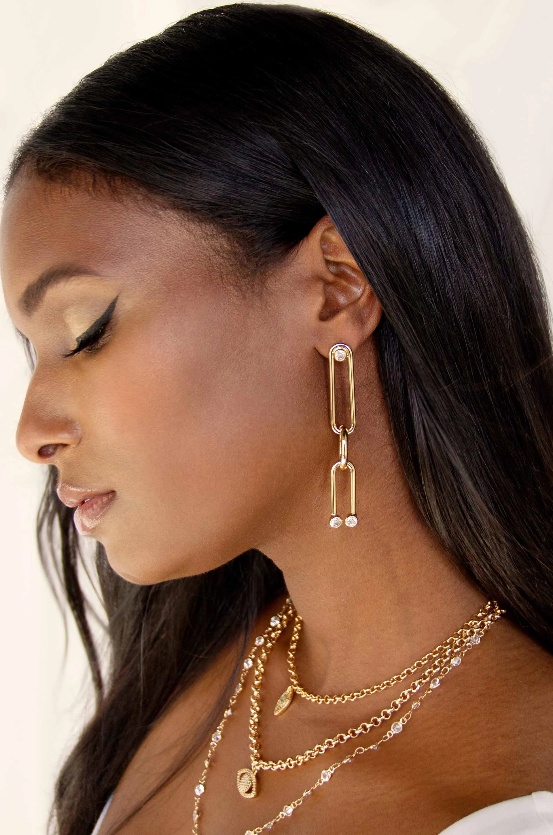 Crystal Spotted Linked Dangle Earrings