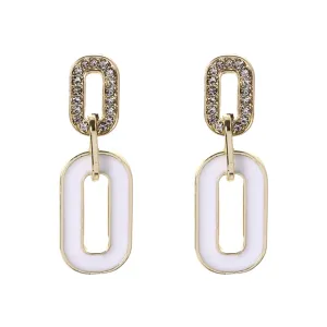 Cubic Zirconia & Enamel 18K Gold-Plated Oval-Link Drop Earrings