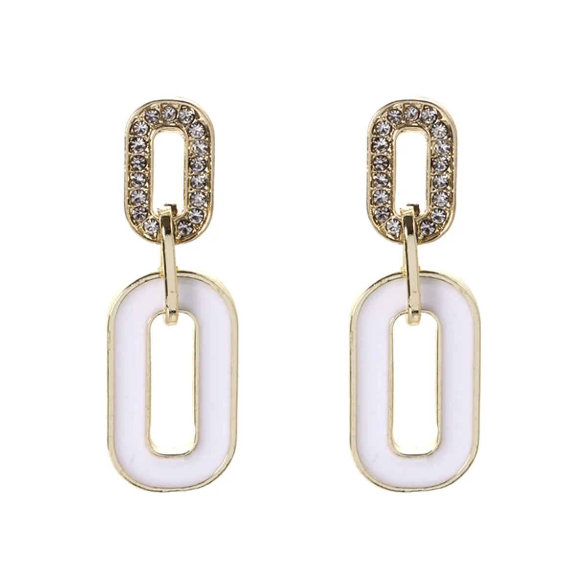 Cubic Zirconia & Enamel 18K Gold-Plated Oval-Link Drop Earrings