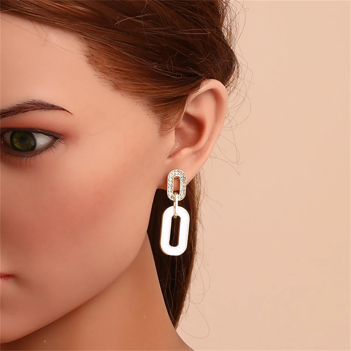 Cubic Zirconia & Enamel 18K Gold-Plated Oval-Link Drop Earrings