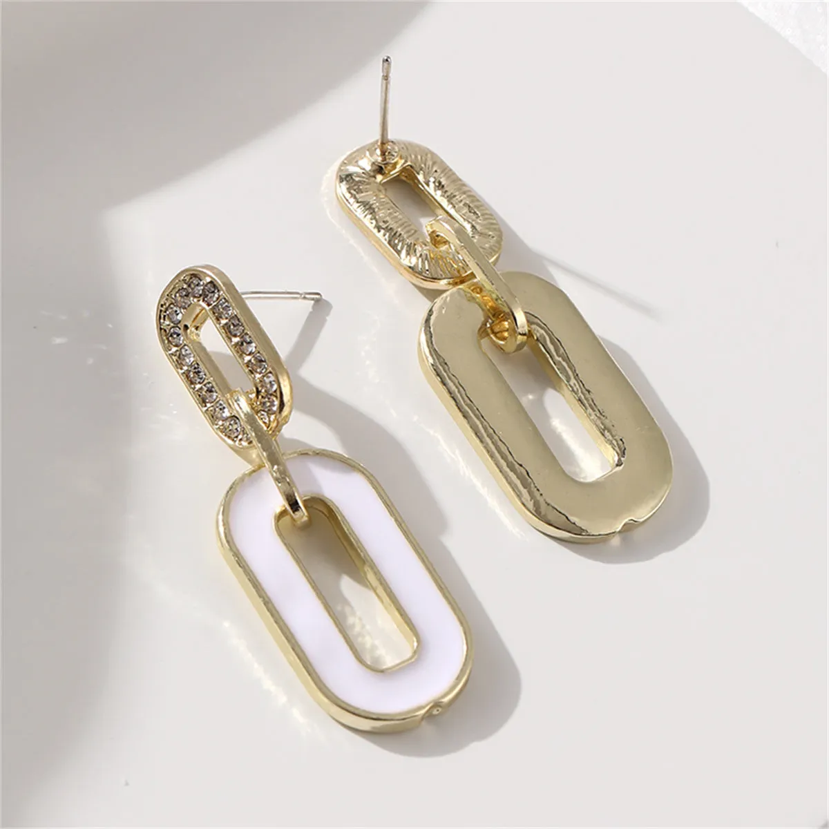 Cubic Zirconia & Enamel 18K Gold-Plated Oval-Link Drop Earrings