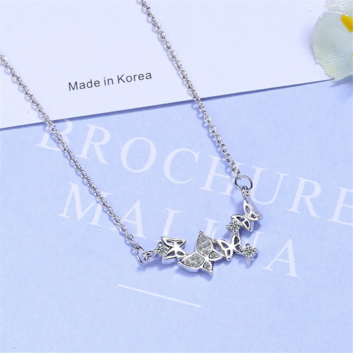 Cubic Zirconia & Silver-Plated Linked Butterfly Pendant Necklace