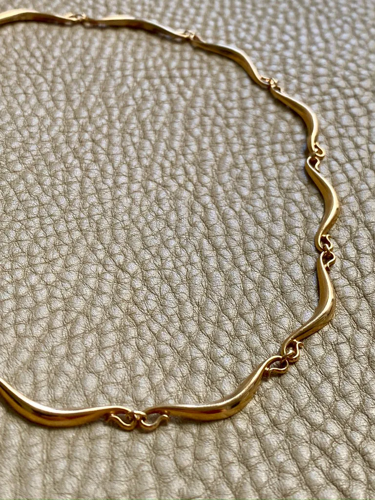Curly swooped bar link choker necklace - Vintage 18k gold - 15 inch length